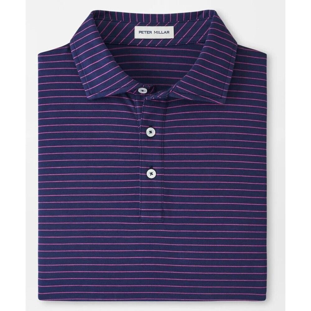 Peter Millar Crown Pilot Mill Cedar Pima Cotton Navy Pink-Stripe Polo -XL- $115